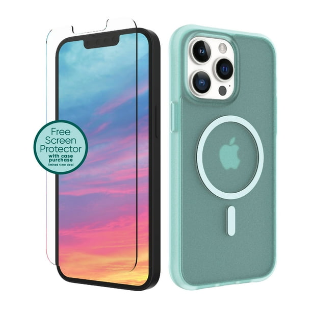 onn. MagSafe Compatible Phone Case (Frosted Teal) and Glass Screen