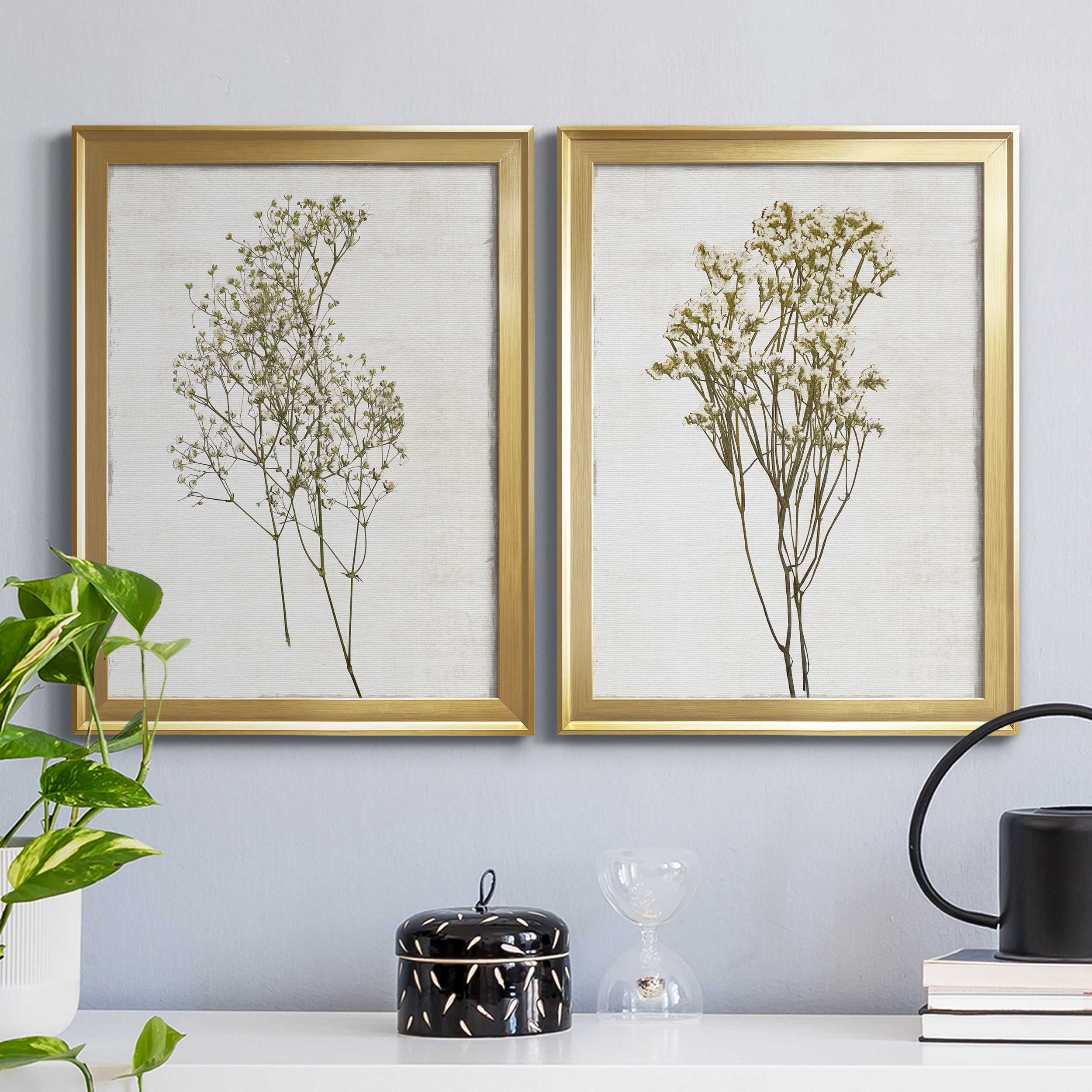 2 Piece Set Farmhouse Pressed Flower I Premium Framed Canvas - Ready to Hang - 22.5 x 30.5 Each - Gold Frame