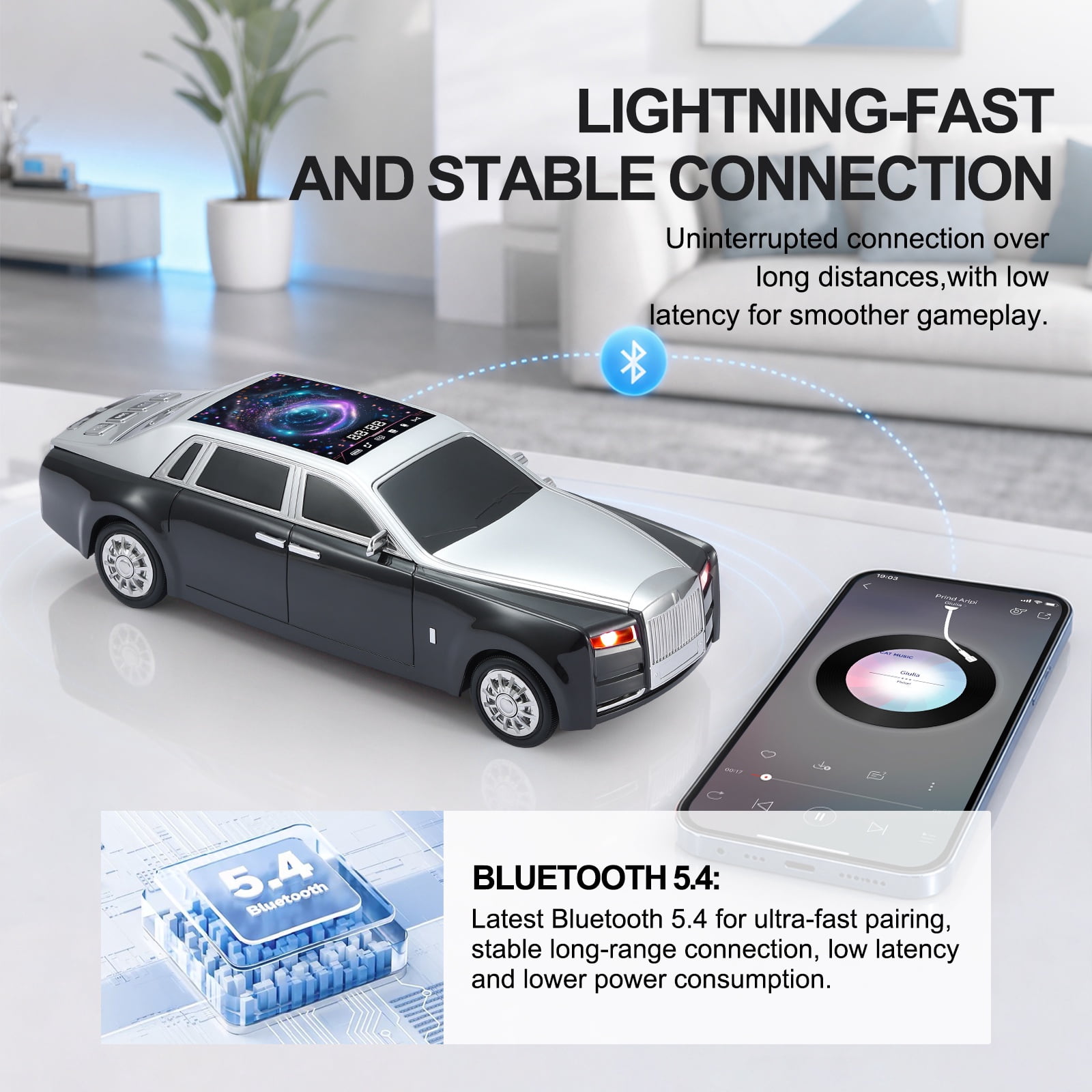 WSTER WS-610 Car Shaped Bluetooth Speaker, 15W Heavy Bass Portable Wireless Speaker with LED Lights, TWS, FM Radio, TF/USB, Bluetooth 5.4 for computer/Desktop ornaments/outdoor/party/Gift