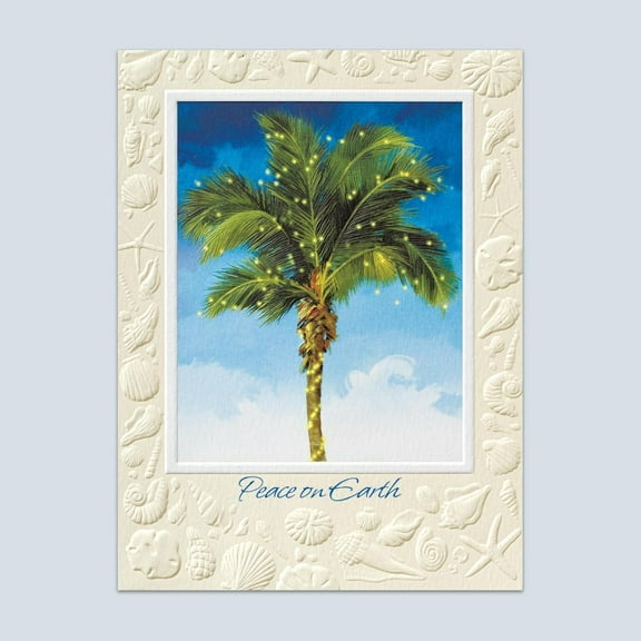 Pumpernickel Press Embossed Christmas Petite Cards Boxed Set – Palm Lights, 20 Count