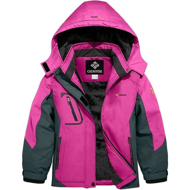 Girl's Waterproof Ski Snow Jacket Fleece Windproof Winter Jacket with Hood