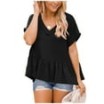 thumbnail image 2 of Babysbule Womens Summer Top Women's Fashion V Neck Tops Casual Ruffle Short Sleeve Pullover Solid Blouse, 2 of 9