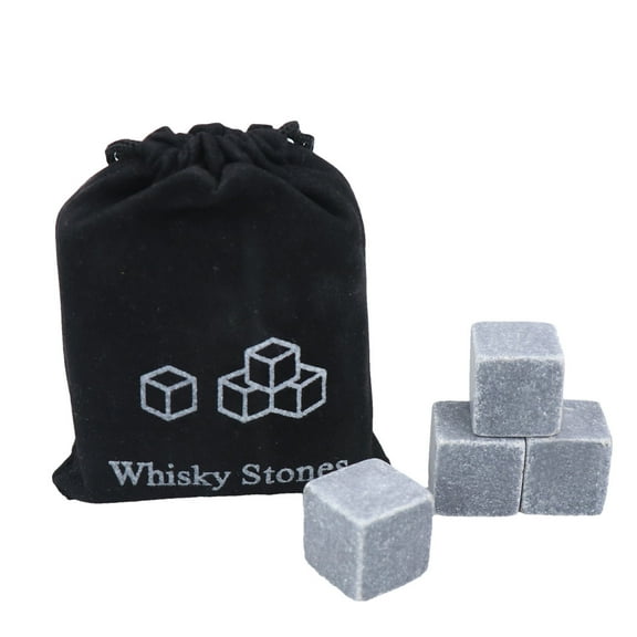 SIYTUAU 4-Piece Grey Whiskey Stones Gift Set With Velvet Pouch Reusable Chilling Stones For Drinks Natural Granite Ice Rocks For Bourbon Scotch Chilling Stone Set Grey