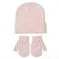 thumbnail image 1 of FAOWME Baby Knitted Hat And Glove Set Versatile Solid Color Fall Children Wool Pullover Hat Pink M, 1 of 2