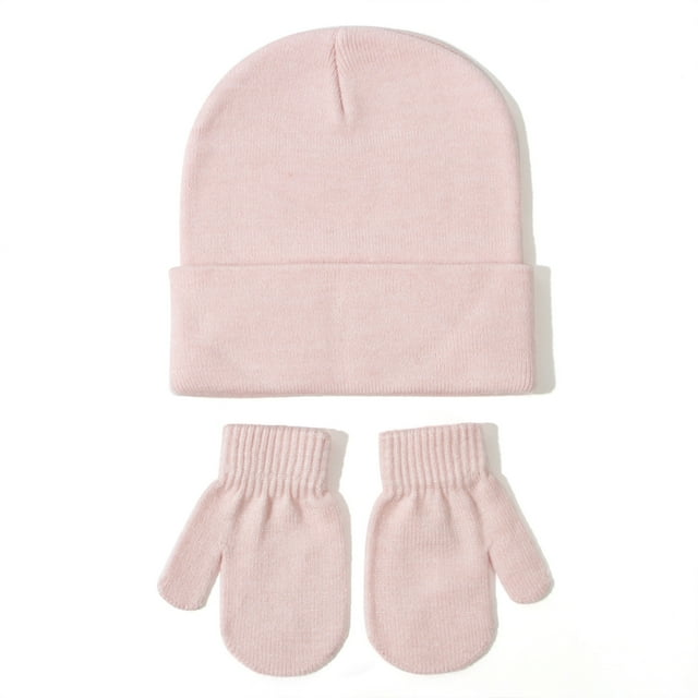 EDFBUYKRS Baby Baby Knitted Hat And Glove Set Versatile Solid Color European And Autumn And Winter New Children's Wool Pullover Hat