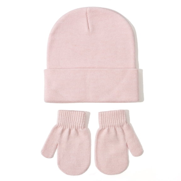 QHFBli Toddler Knit Hat and Mittens Set, Solid Color Soft Warm Beanie & Gloves, Winter Baby Accessory Set S