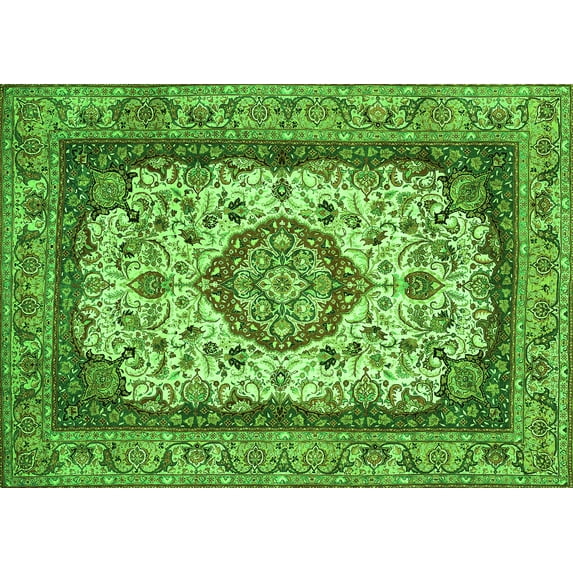 Ahgly Company Indoor Rectangle Medallion Green Traditional Area Rugs, 2' x 5'
