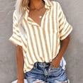 thumbnail image 2 of Jsaierl Women Striped Button Down Shirts Cotton Linen Blouse Tops Short Sleeve Collar Guaze Shirt Trendy Vacation Work Clothes, 2 of 9