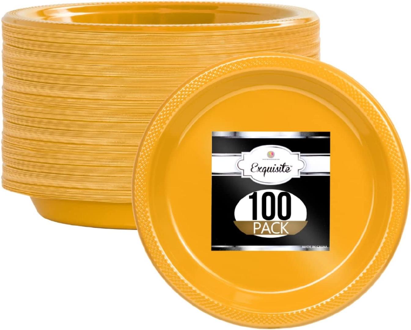 Yellow Plastic Plates 100 Count I 9 Inch I Round Yellow Disposable