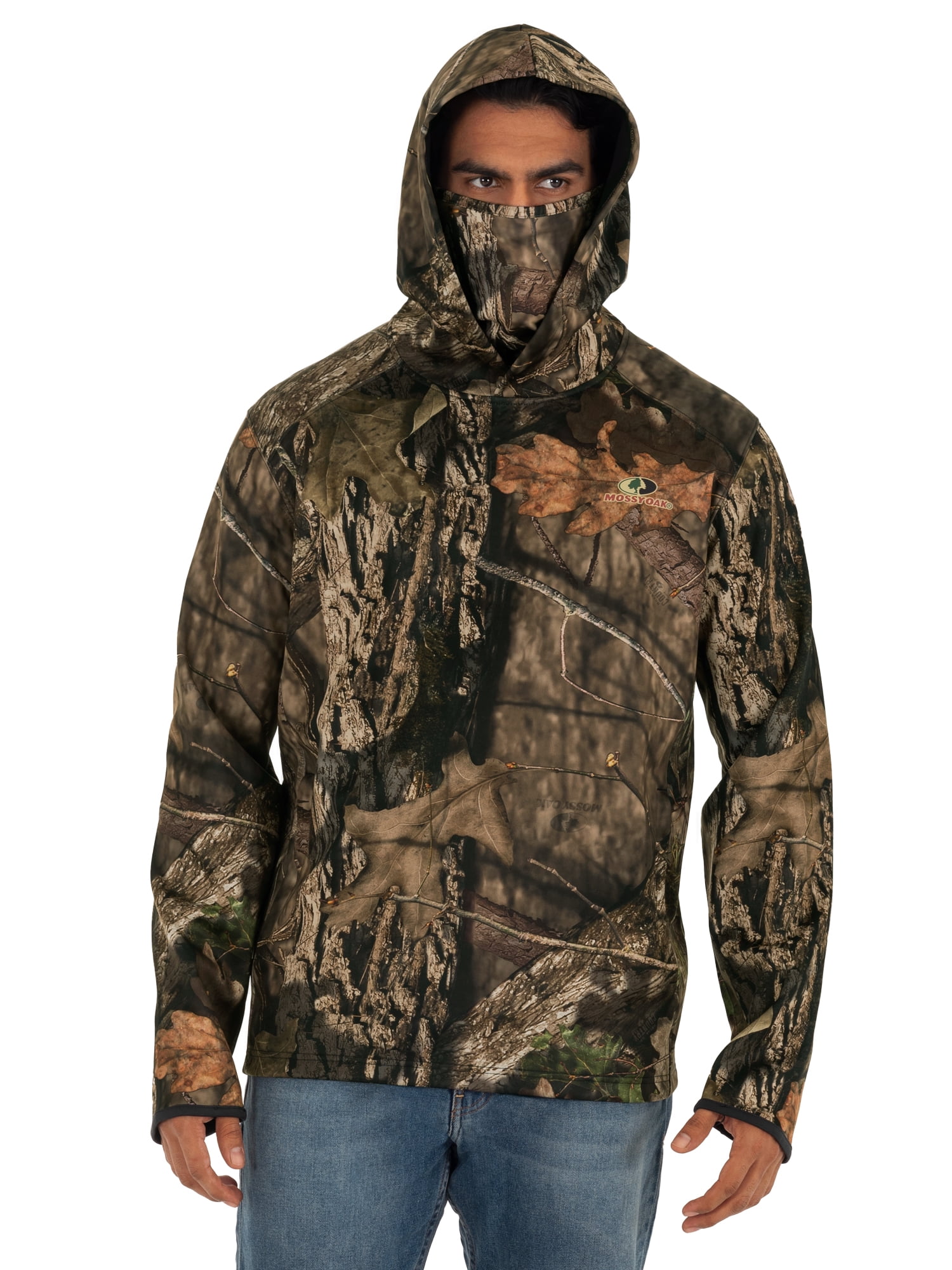 Mossy Oak Men&amp;#39;s Tech Fleece Hoodie with Built-in Neck Gaiter