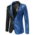 thumbnail image 5 of INSPIRE CHIC Sequin Blazer for Men's Shawl Lapel Party Sparkle Color Block Sports Coats Blue Black XL, 5 of 5