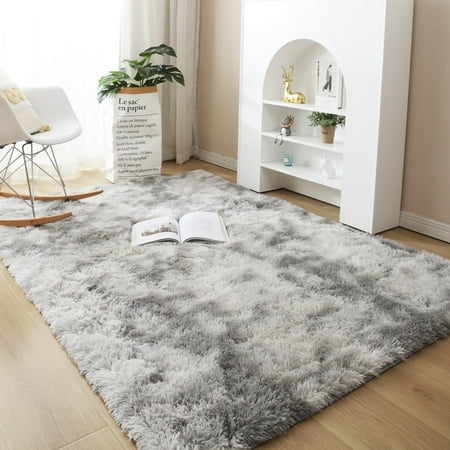DODOING 5 Sizes and 6 Colors Shaggy Fluffy Faux Fur Area Rug Door Mat Tie Dye Style Softest Luxurious Shag Carpet Rugs for Bedroom Living Room Luxury Bed Side Plush Carpets Rectangle