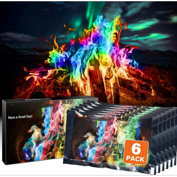 (6 Pack) Magic Campfire Fire Color Changing Packets for Fire Pit, Indoor/Outdoor Fireplace, Bonfire - Rainbow Magical Flame, Camping Accessory, Compatible with Wood
