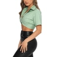 thumbnail image 3 of Txlixc Blusa de mujer, blusa de botón plano, blusa de ombligo de mujer Txlixc  moda, 3 of 8