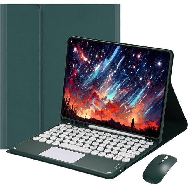 Funda con teclado táctil para iPad de 6.ª y 5.ª generación (modelo 2018 2017, 9,7 pulgadas), iPad Air 2 / Air 1 (9,7 pulgadas), con ratón - Teclado Bluetooth táctil magnéticamente desmontable