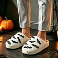 thumbnail image 7 of Qingpeng Womens Closed Toe Open Heel Bat Motif Plush Slippers Cozy Soft Indoor House Shoes with Contrast Design for Halloween Home, 7 of 7