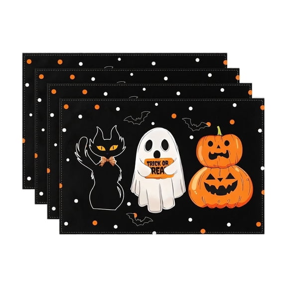 Halloween Decor Indoor Table Placemats Set of 4 Heat Resistant Washable Linen Dining Mats Spooky Halloween Decorations Pumpkin Pattern Party Tablecloth Dinnerware Pads