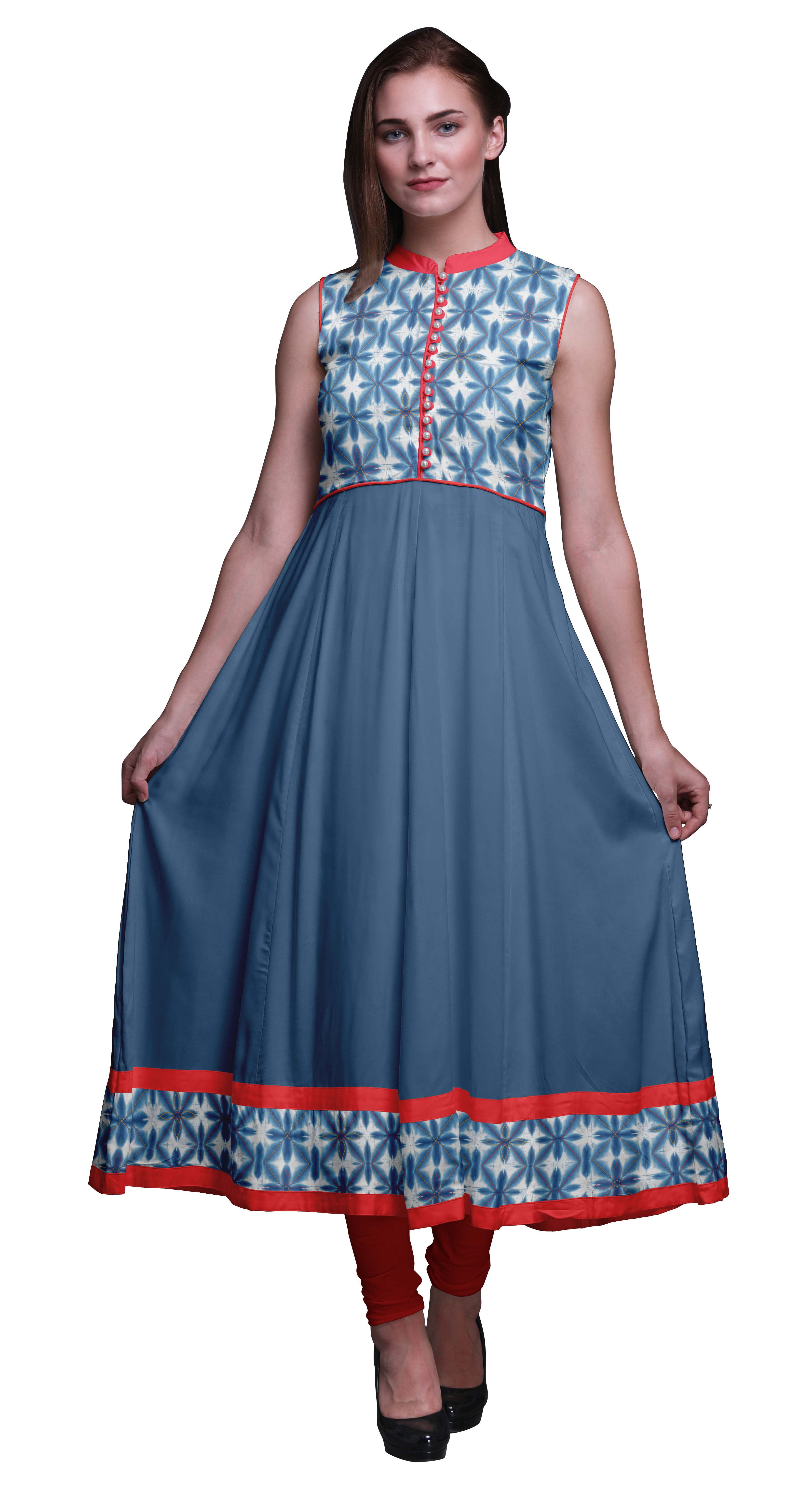 Odhni Blue Cotton Anarkali Kurti  Buy Odhni Blue Cotton Anarkali Kurti  Online at Best Prices in India on Snapdeal