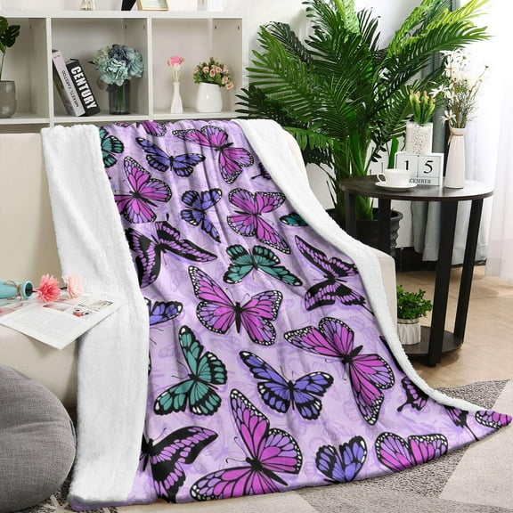 Purple Butterfly Pattern Blanket,Comfortable Soft Flannel Throw Blanket,All Season,Warm Lightweight Blankets for Sofa Bed Couch Living Room Chair,60"x80"