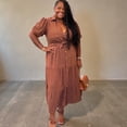 thumbnail image 2 of Linen Plus Size Brown Button Down Maxi Dress, 2 of 5