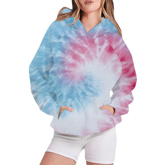 Bovemsi Sweatshirt for Women Tie Dye Printed Autumn And Winter Warm Hooded Sportswear Comfort Hoodie