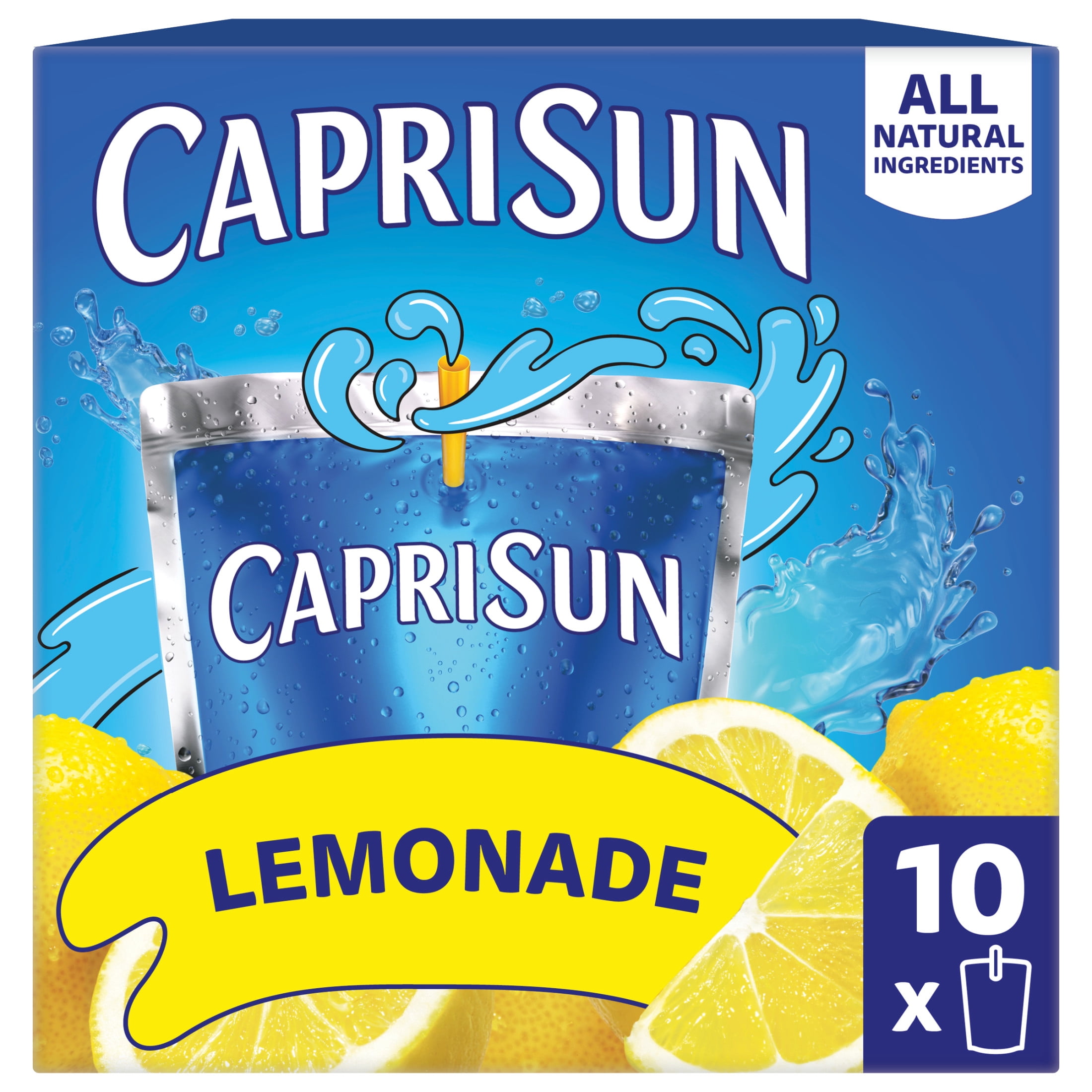 (4 pack) Capri Sun Flavored with Other Natural Flavor Juice Drink Blend, 10 Pouches, for School Lunches and On-the-Go Hydration, Lemonade, All Natural Ingredients, 6 fl oz