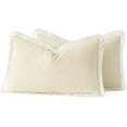 thumbnail image 3 of Wehilion 2pcs Linen Throw Pillow Covers Decorative Square Pillow Covers Farmhouse Style Boho Cushion Covers Natural Beige Pillow Covers with Fringe for Living Room, 3 of 12