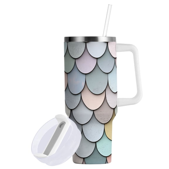 Yayeee 40oz Double-Wall Insulated Stainless Steel Tumbler with Handle Bottle, Light Blue Shimmering Pattern