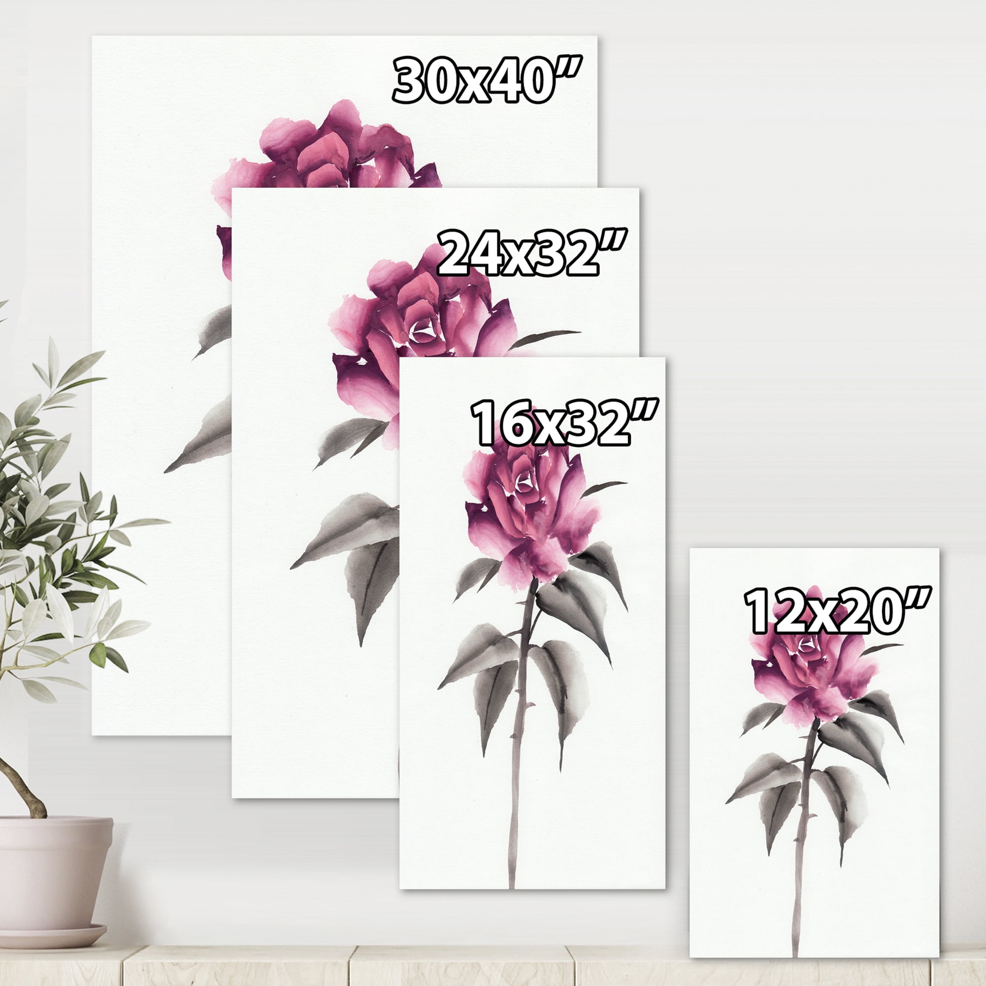 Designart ' Ancient Pink Rose Flower ' Traditional Canvas Wall Art Print