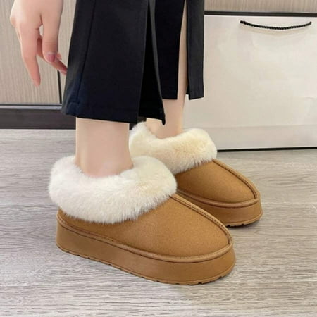 

hotio 2024 Women s Suede Shearling Ankle Moccasin Bootie Slippers Indoor Warm Snow Boots Platform Mini Boots Short Ankle Boot Fur Fleece Lined Sneakers House slippers Anti Slip Boot For Outdoor