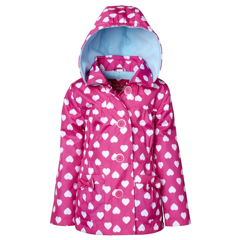 Pink Platinum Girl's Heart Print Lightweight Jacket with Removable