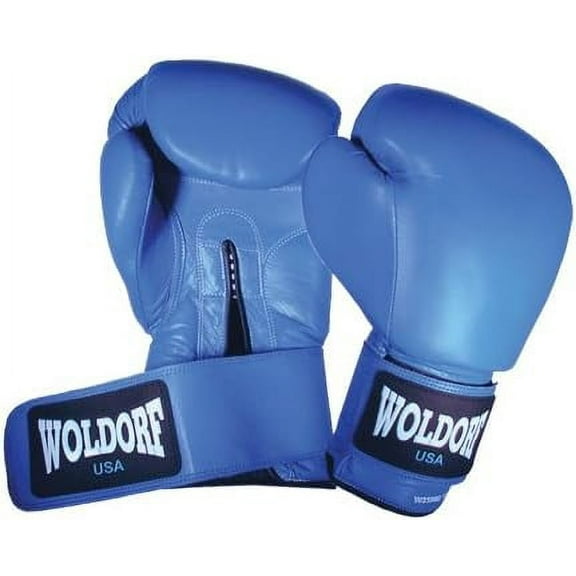 Woldorf USA Boxing Gloves in Leather Blue 10oz Sparring, Grappling, Kickboxing, Fighting Gloves, Muay Thai Training Gloves, Heavy Bag Punching Gloves