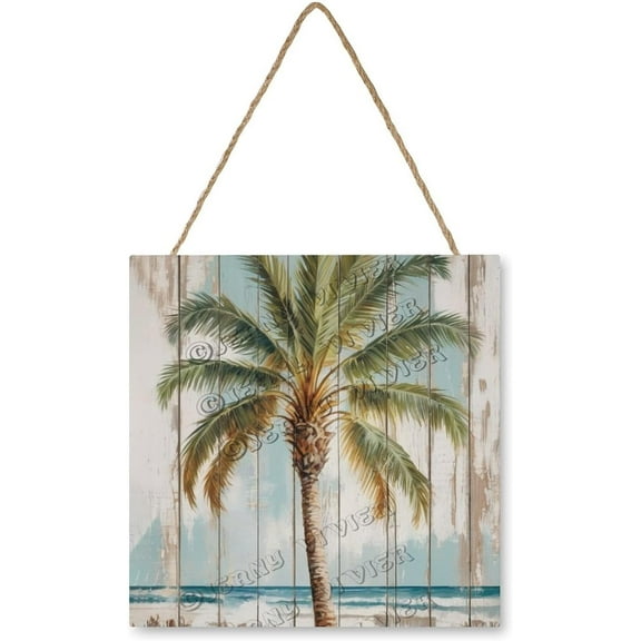 Finamille Palm Tree Decor Tropical Wall Decor Beach House Wall Decor Hawaiian Wall Art Wooden Sign MDF Hanging Wood Plaques for Home Office Funny Bathroom Decor 12x12 Inch