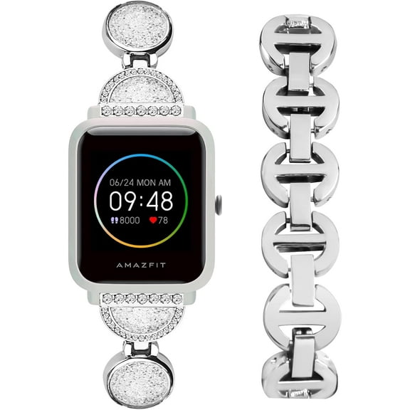 REQO For Amazfit Bip 3 Pro/Bip 3/GTS/GTS 4/GTS 4 Mini/GTS 2e/GTS 3 Bands for Women Dressy Crystal 20MM Bling Watch Bracelet Diamond Metal Stainless Steel Strap Wristband for Amazfit Bip/BipU/BipS