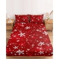 thumbnail image 2 of Twin Sze Fitted Sheet Set - Red Snowflake Christmas 2 Piece Bedding Sets 16" Deep Pocket Fitted Sheet with 1 Pillowcase, Xmas Snowflake Modern Art Winter Brushed Microfiber Hotel Luxury Bed Sheets, 2 of 9