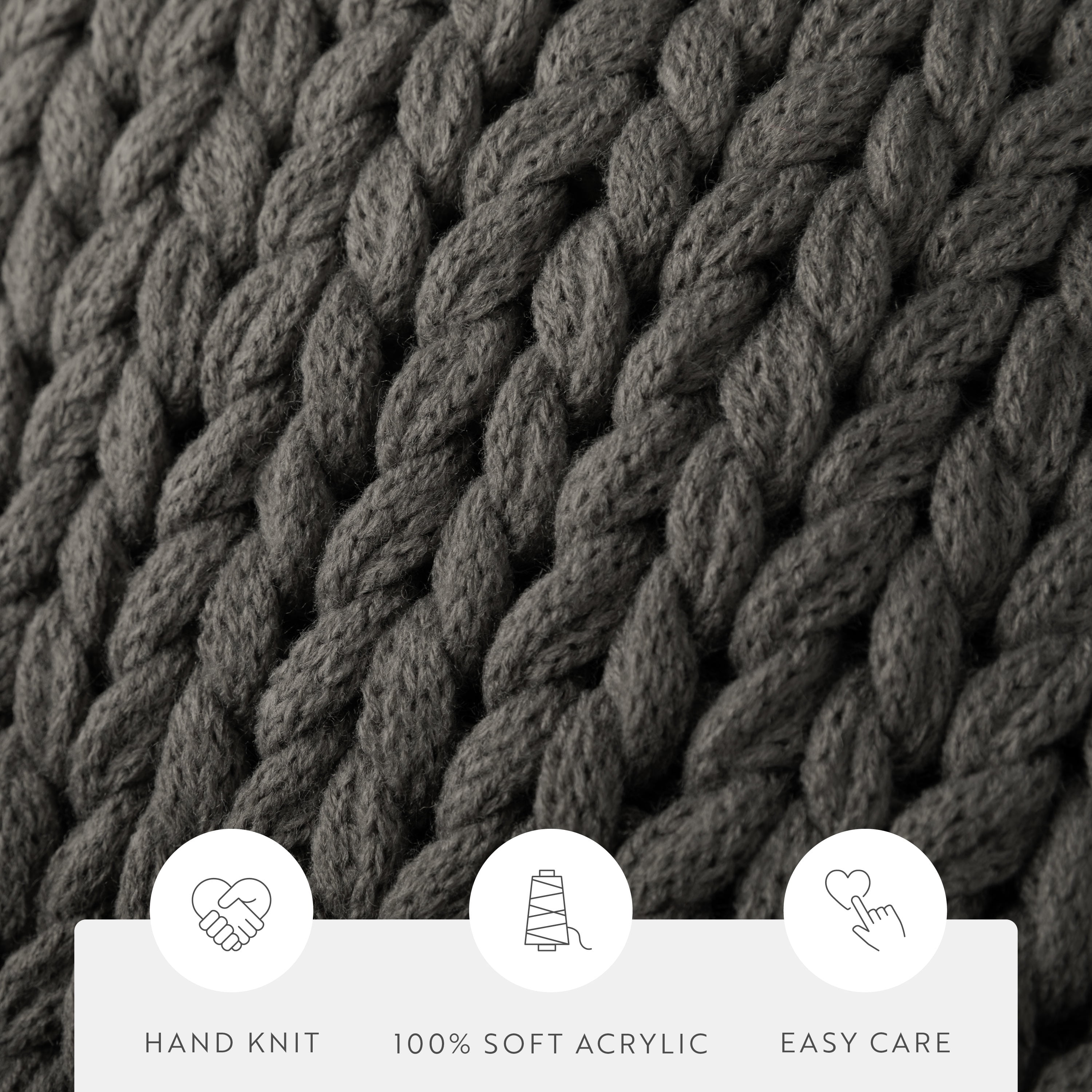 Comfort Canopy - Throw Blanket, Gray Chunky Soft Acrylic Hand-Knit