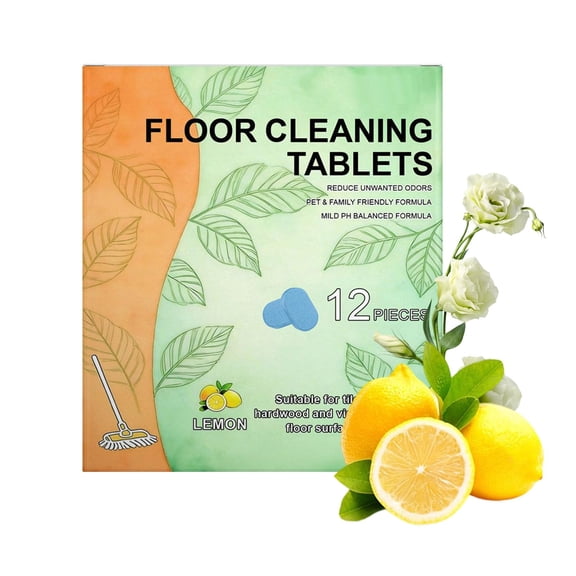 12pcs Floor Cleaner Tablets Hard Floor Cleaner Tablets, Pre-Measured Dissolvable Cleaning Solution for Tile, Vinyl, Hardwood, Fresh Lemon Scent, Compatible with Robot Mops & Wet/Dry Vacuums