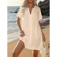 thumbnail image 5 of Women'S Swimsuit Cover Up Shirt V Neck Short Sleeve Bathing Suit Coverups Summer Beach Cover Ups Apricot M, 5 of 8