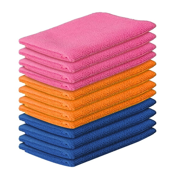 THLKIF 12pcs Microfiber Cleaning Cloth, Kitchen Cleaning Cloth Glass Cleaning Cloths Kitchen Washing Dish Cleaning Cloths with Three Color Assorted