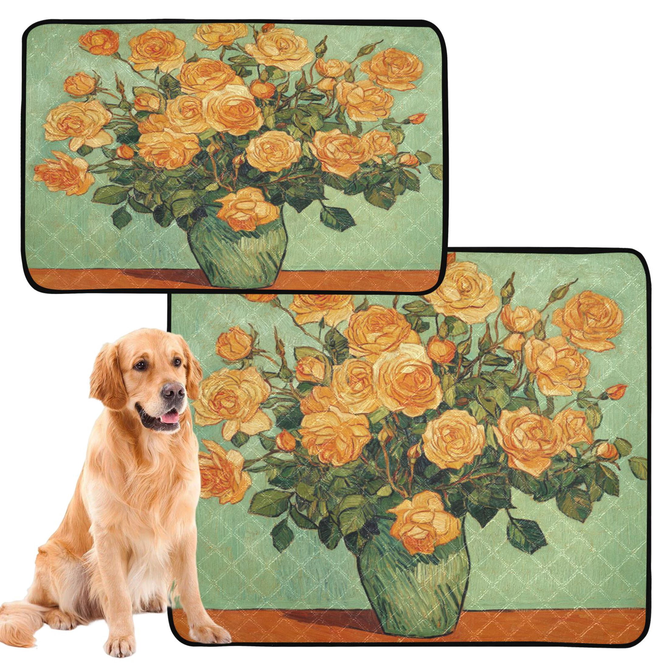 Qxltty Oil Painting Patterns for Yellow Rose Pots Cat litter Pads Pet Set of 3 Diaper Mats Center Anti-leakage Layer Absorbent Soft and Comfortable