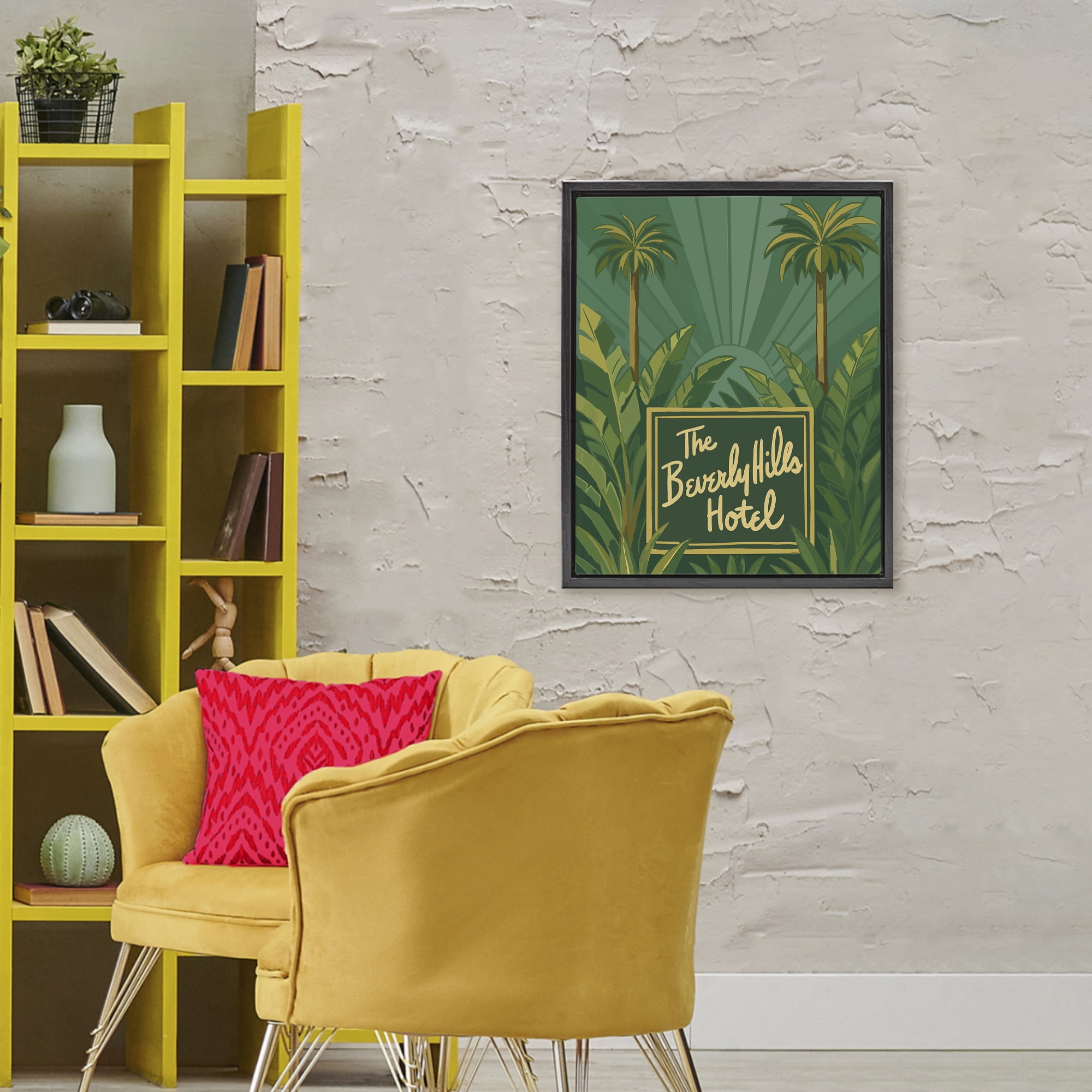 Stupell Industries Retro Beverly Hills Hotel Black Framed Floater Canvas Wall Art, design by Amelia Noyes