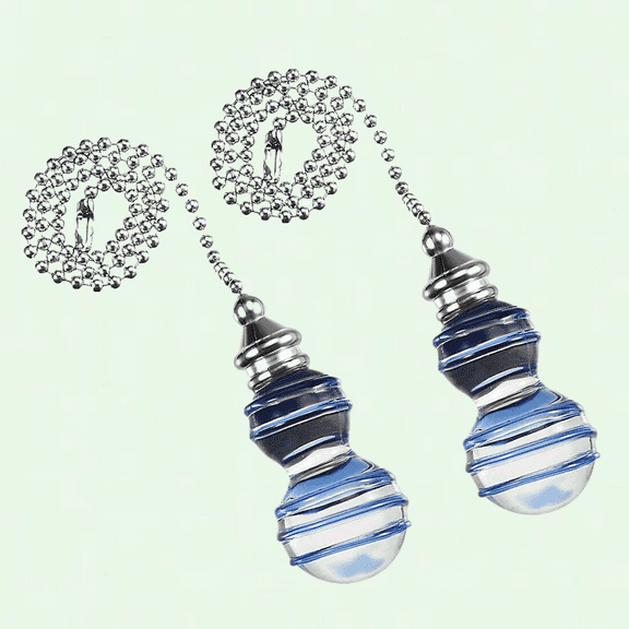 Clear and Blue Glass Pendant 12" Brushed Nickel Pull Chain Extension Light Beaded Ornament Pull Chain for Lighting Fans Pack of 2