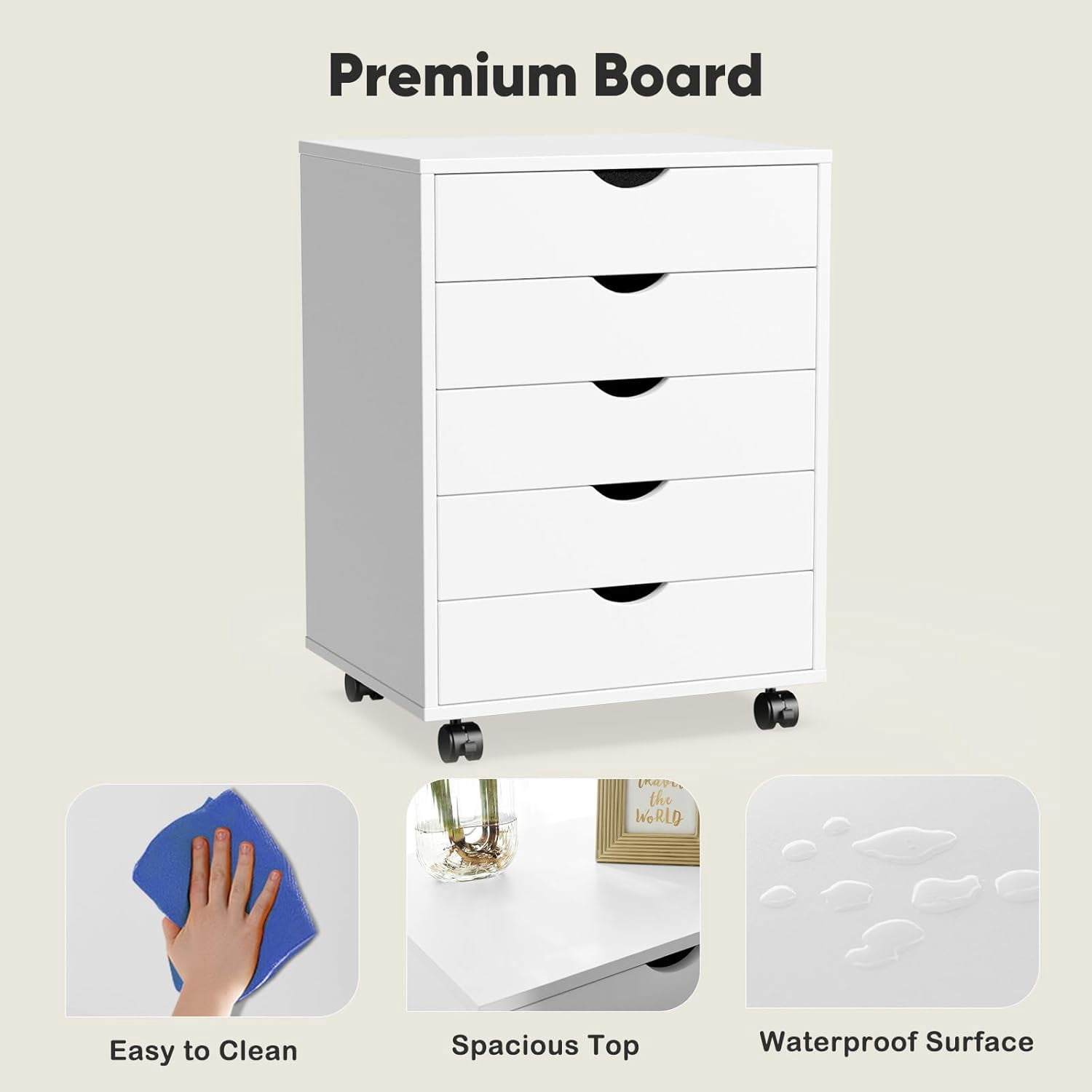 Nextay 5-Drawer Mobile File Cabinet with Wheels, Under Desk Wood Storage Organizer and Printer Stand for Home Office, 15.75"D x 18.74"W x 25.39"H