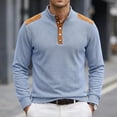 thumbnail image 1 of Ceisia Men's Loose Fit Long Sleeve Henley Shirts with Waffle Knit and Shoulder Color Block Patchwork, Stretch Blend Stand Collar Casual Tops Gifts, 1 of 5