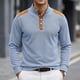 thumbnail image 1 of Ceisia Men's Loose Fit Long Sleeve Henley Shirts with Waffle Knit and Shoulder Color Block Patchwork, Stretch Blend Stand Collar Casual Tops Gifts, 1 of 5