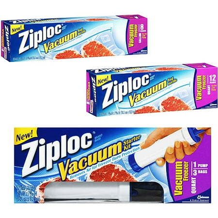 Ziploc Vacuum Starter Kit with Quart Refills 12ct and Gallon Refills 8ct