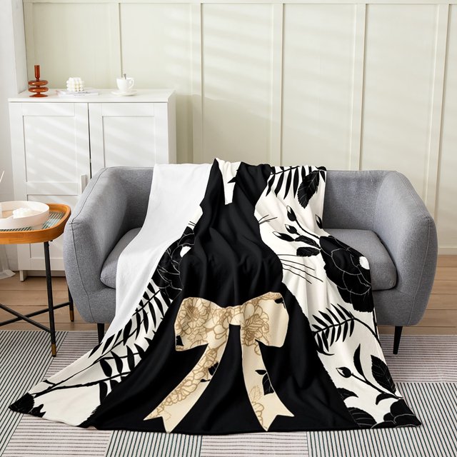 Erosebridal Wildlife Rabbit Throw Blanket for Couch 30x40,Bowknot Flower Plush Blanket,Easter Decor,Ultra Soft