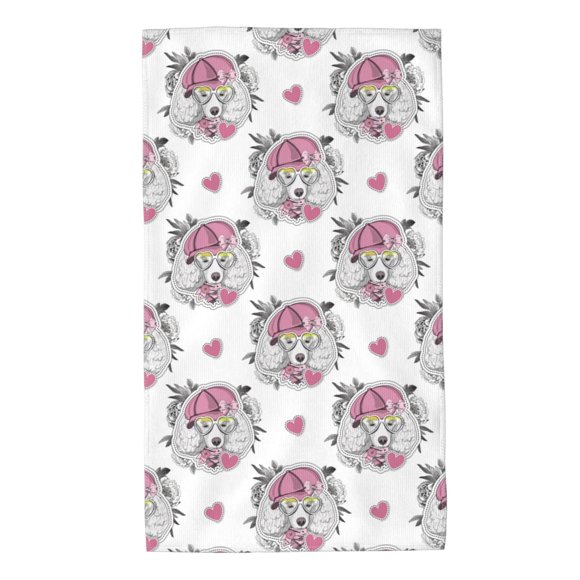 Fotbe Cartoon Poodle Dog Toalla Premium con Patrón, Toalla de Microfibra de Secado Rápido, Ligera y Altamente Absorbente (27.5x16in), Ideal para Uso Diario
