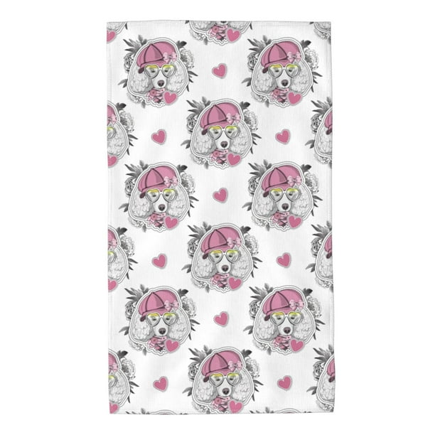 Fotbe Cartoon Poodle Dog Toalla Premium con Patrón, Toalla de Microfibra de Secado Rápido, Ligera y Altamente Absorbente (27.5x16in), Ideal para Uso Diario