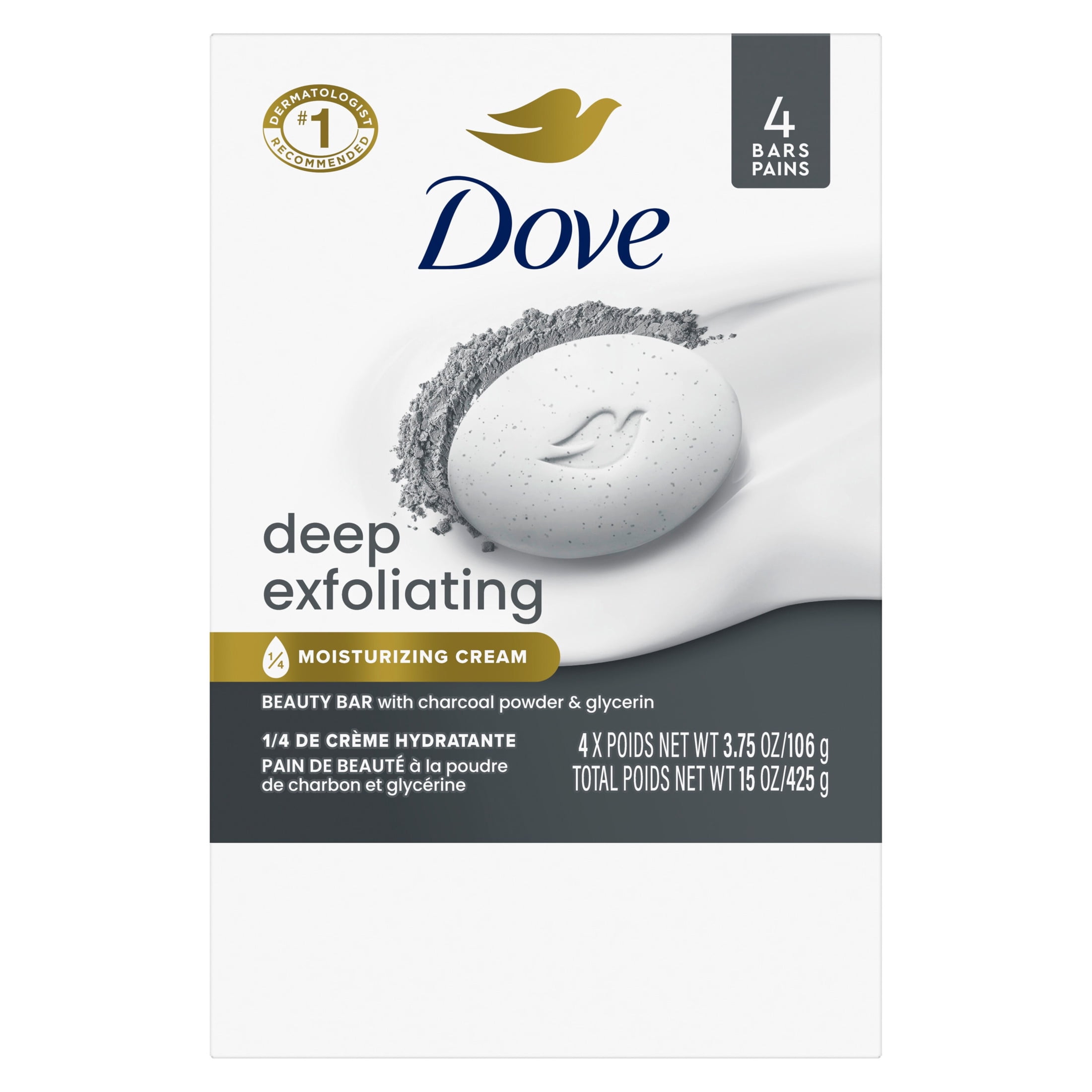 (8 pack) Dove Beauty Bar Soap For Softer, Smoother Skin, Deep Exfoliating Charcoal Powder & Glycerin, Scrubs Away Impurities ,3.75 oz 4 Bars